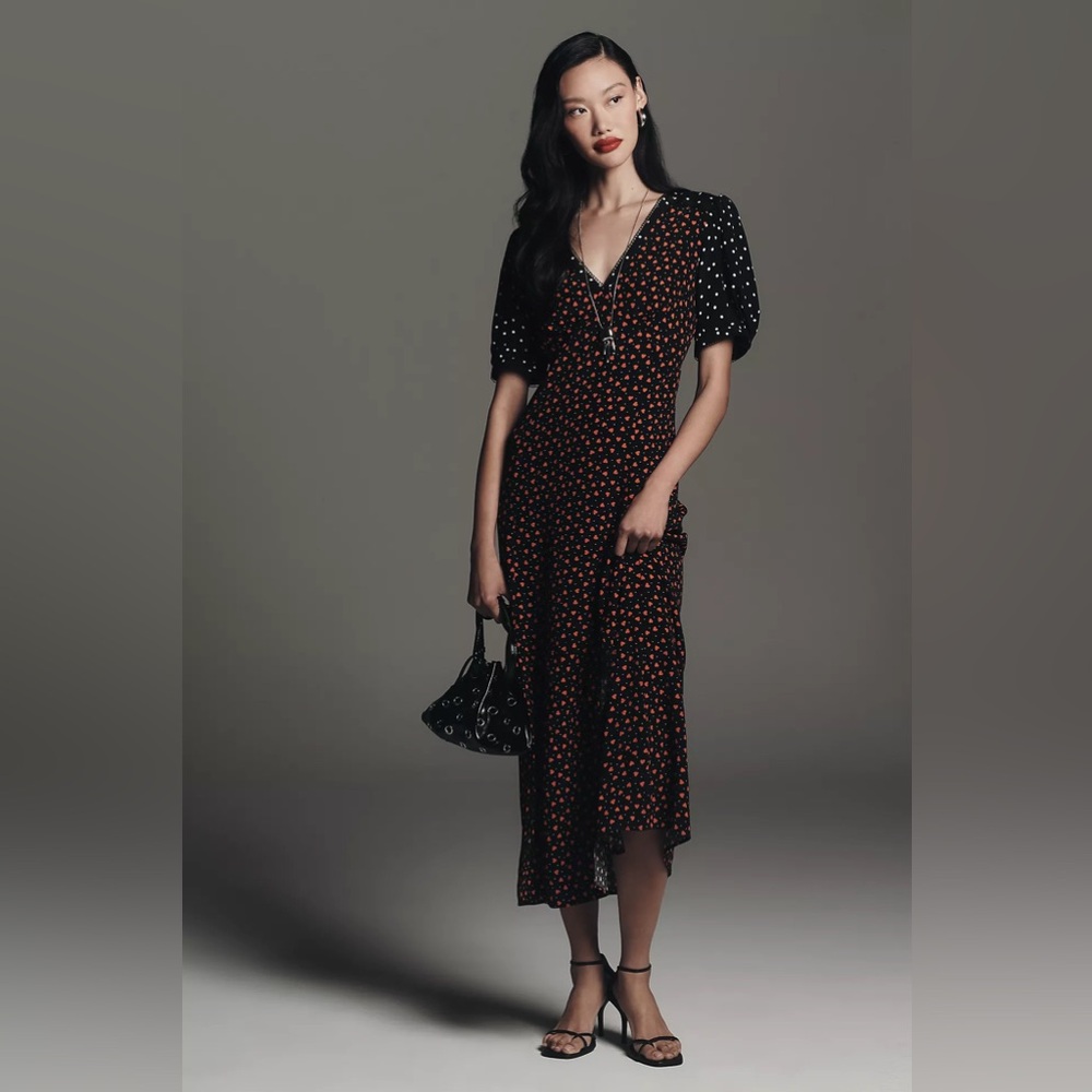 Maeve V-Neck Playful but Poise ♥️Heart Print A-Line Maxi Dress NWT Anthropologie - Picture 8 of 11